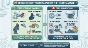 fake security cameras, dummy security cameras, do fake cameras deter crime, dummy vs real security cameras, fake camera pros and cons, visual crime deterrence, dummy camera red light, fake surveillance camera efficiency, budget home security, smart home camera alternatives