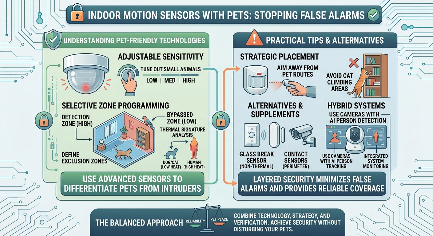 pet immune motion sensors, motion detector false alarms pets, pet friendly security camera, adjust motion sensor sensitivity, indoor motion sensor placement, cat proof motion detector, dog safe alarm system, PIR sensor pet immunity, smart home pet detection, motion sensor exclusion zones,