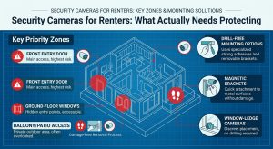 renter security cameras, apartment security camera, drill free security camera, camera placement for renters, entryway security camera, balcony camera renters, indoor apartment camera, renter friendly home security, wireless security camera apartment, apartment door security,