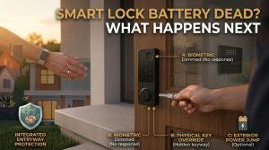 smart lock battery dead, dead smart lock emergency, keyless entry battery died, how to unlock dead smart lock, smart lock physical key override, 9v battery smart lock jumpstart, electronic door lock power failure, locked out of smart lock, smart lock battery backup, keyless door lock troubleshooting,