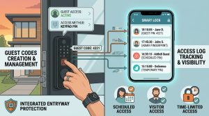 smart lock guest access, temporary access code smart lock, smart lock entry log, visitor passcode door lock, remote lock management, smart lock activity tracking, scheduled lock access, guest keyless entry, smart door lock logs, temporary pin code lock,