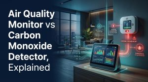 Air Quality Monitor, Carbon Monoxide Detector, CO Detector, Indoor Air Quality, IAQ, Home Safety, Smart Home Technology, Environmental Health, Gas Sensors, Device Comparison, Air Pollution, Smart Sensors, Health & Wellness Tech, IoT Devices, Toxic Gas Detection,