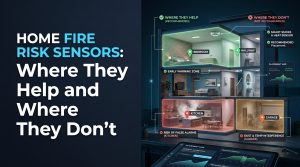 Home Fire Risk Sensors, Fire Alarm Placement, Where They Help and Where They Don't, Smart Smoke & Heat Sensor, Nuisance & False Alarms, Household Fire Safety, Optimal Placement Zone, Sensor Efficacy, Smart Alarm Map, Kitchen Fire Risk, Garage Sensor Interference, Recommended Placement Guide, Early Warning Zone, Device Reliability,