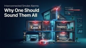 Interconnected Smoke Alarms, Networked Smoke Detectors, Fire Safety, Smart Home Safety, IoT Smoke Alarm, Simultaneous Sounding, Synchronized Alarms, Early Warning System, Home Security, Rapid Response Time, Connected House Technology, Residential Fire Detection, Smart Devices,