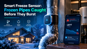 Smart Freeze Sensor, Frozen Pipe Sensor, Smart Home Sensors, Freeze Detection, Frozen Pipes, Pipe Burst Prevention, Smart Home Technology, Water Leak Detection, Home Automation, Winter Home Protection, IoT Sensors, Smart Home Security,
